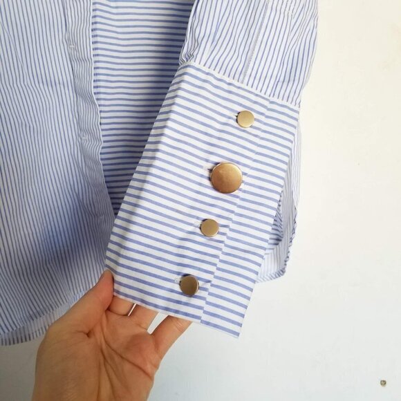 Bellenista Splicing Striped Button Oversized Shirt - Picture 5 of 13